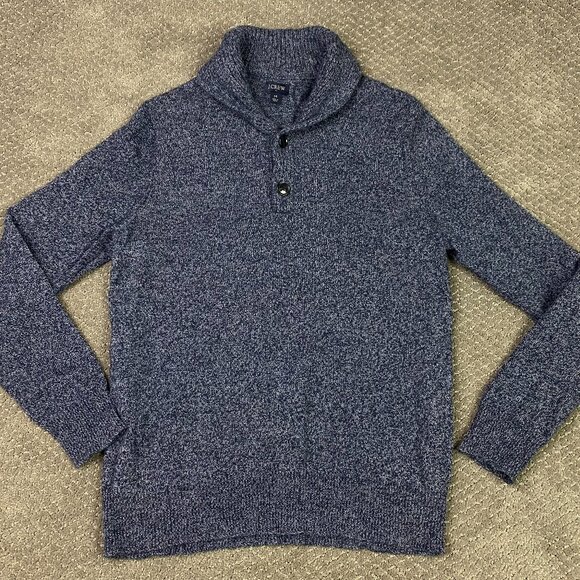 J. CREW Shawl Collar Sweater Men's Medium Lambswool Blend Knit Pullover Marled - Picture 1 of 9